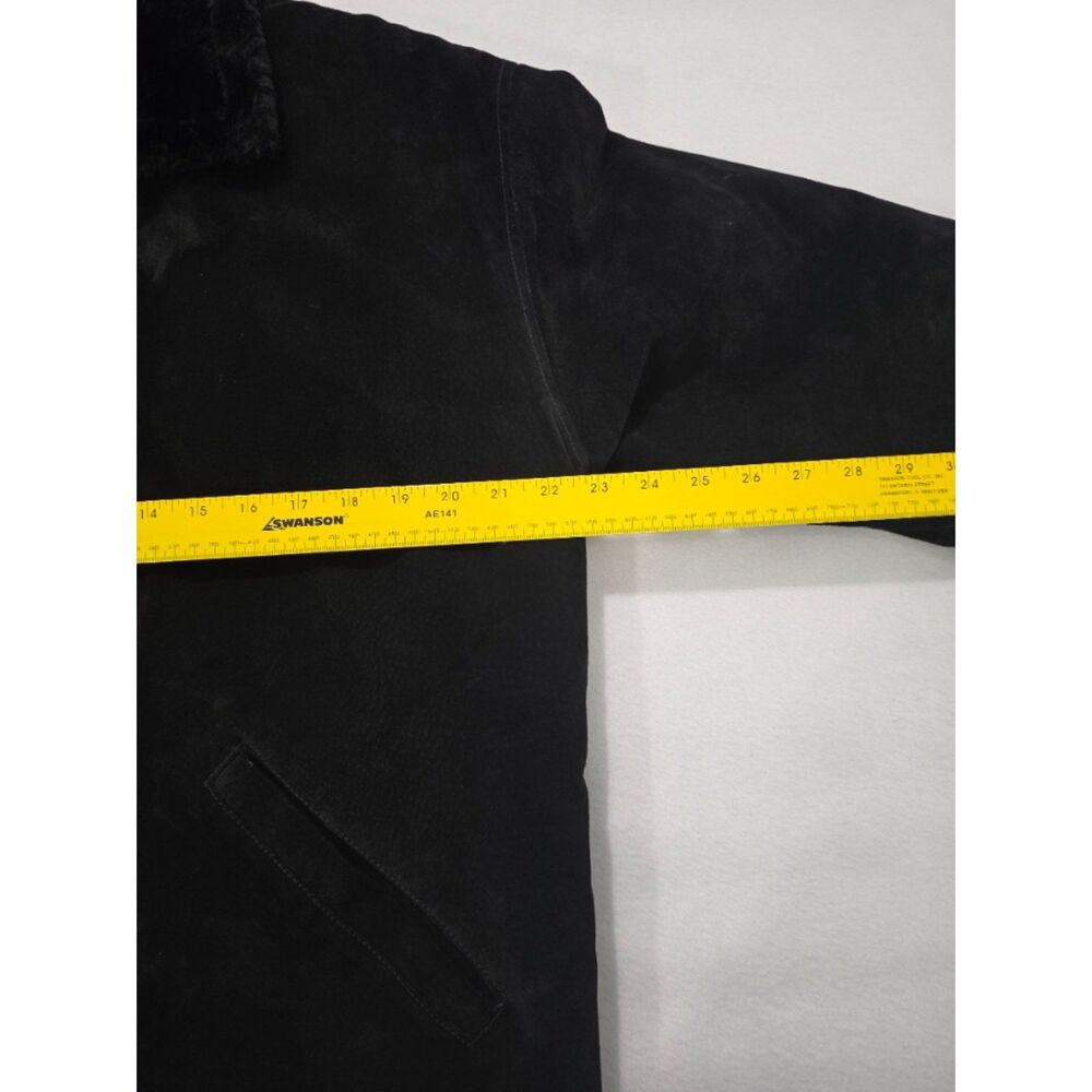 Vintage Middlebrook Park Black Genuine Suede Leather Jacket Faux Fur Trim Medium - Picture 3 of 6